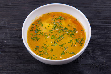 Vermichel soup, served with greenery