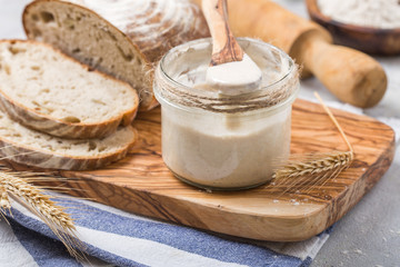 The leaven for bread is active. Starter sourdough ( fermented mixture of water and flour to use as leaven for bread baking). The concept of a healthy diet