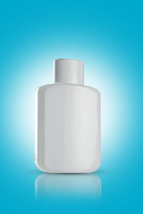 Blank White Perfume Bottle for Mockups on blue background
