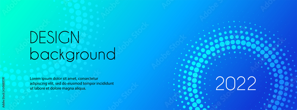Poster vector long banner template. abstract blue gradient background with halftone circles