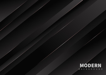 Abstract diagonal black background. Modern style concept with rosegold line decoration.