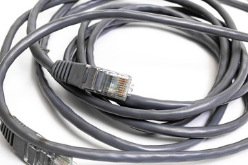 Gray cable for internet connection on white background