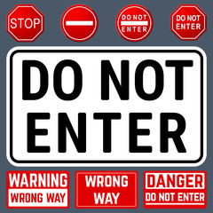 Do Not Enter Danger Warning Signs. Prohibition and Restriction Symbols Set