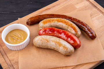 Sausage, sardels and flasks, served to beer with mustard