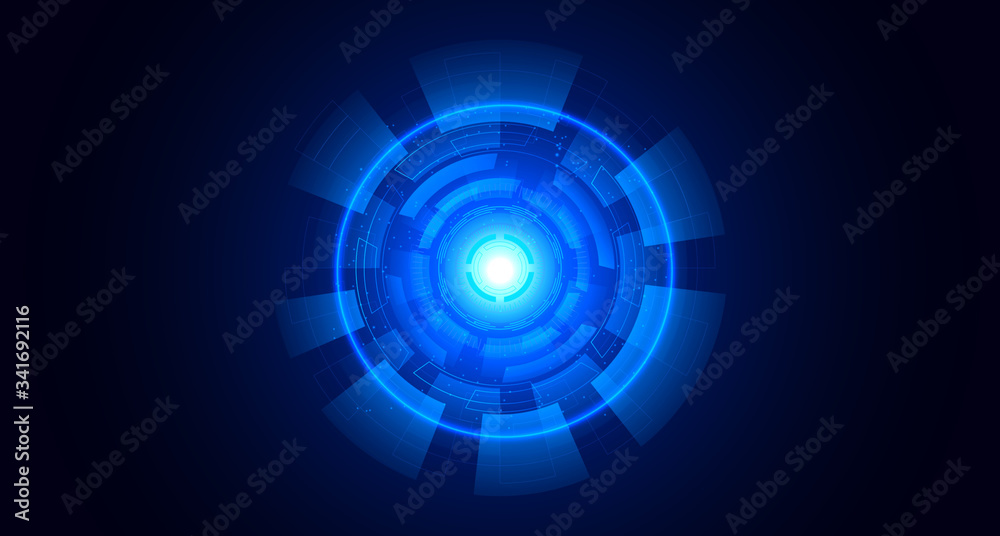 Wall mural abstract hi-tech communication background with hud elements circle digital futuristic blue color gra