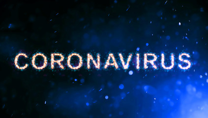 Inscription Coronavirus on abstract blue background. 3d illustration