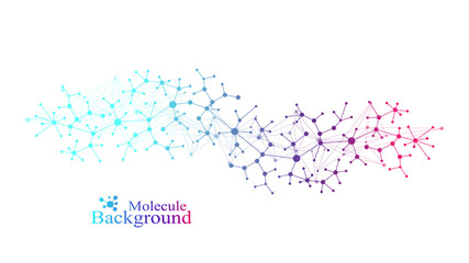 Colorful molecules background. DNA helix, DNA strand, DNA Test. Molecule or atom, neurons. Abstract structure for science or medical background, banner. Scientific molecular vector illustration