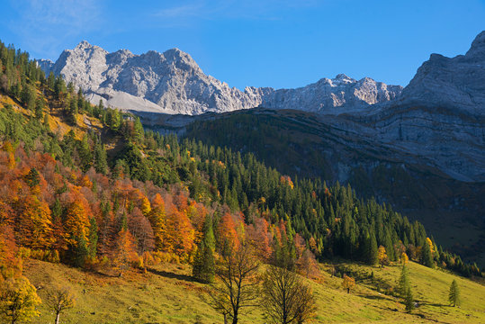 beautiful karwendel landscape with autumnal forest, austrian tourist destination © SusaZoom