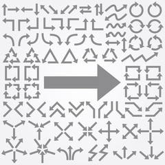 Big set of arrows. Gray isolated. Vector illustration.
