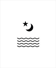 night icon,vector best flat icon,moon with star and sea icon.