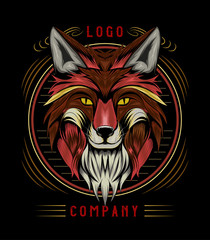 fox head logo with ornament background. APPAREL T-shirt design, print decoration.