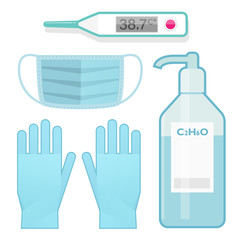 Vector set of illustration of protective means against viral infection.