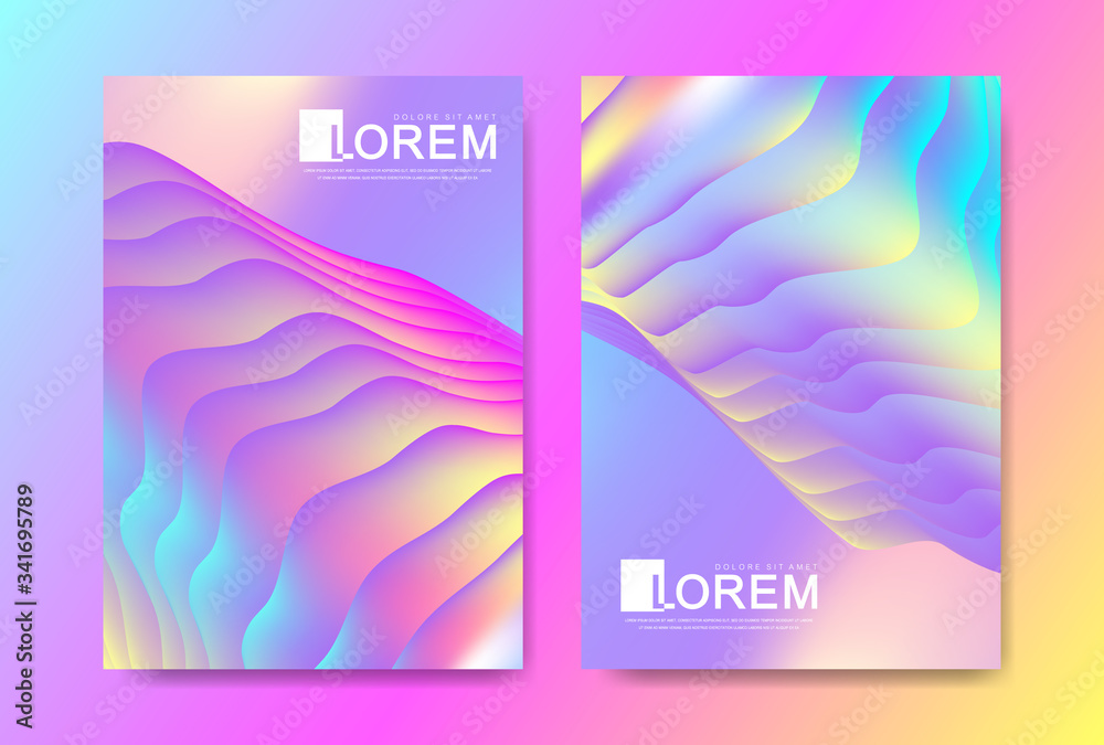 Poster Vector design template in trendy vibrant gradient colors with abstract fluid shapes, paint splashes, ink drops. Futuristic posters, banners, brochure, flyer and cover designs. Abstract fluid 3d shape.