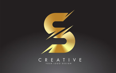 Golden S Letter Logo Design with Creative Cuts.