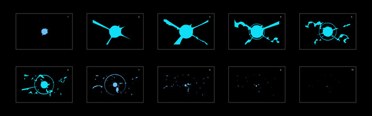 Shine water exploration effect sprite sheet. frame by frame classic animation sprite sheet for game, cartoon, video, animation or motion