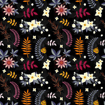 Seamless Pattern with Passionflower and Jasmine Herbs