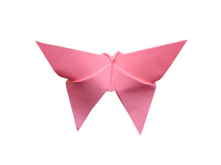 A pink origami butterfly isolated white