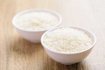Organic Thai Jasmine rice grain in a bowl preparing for cooked