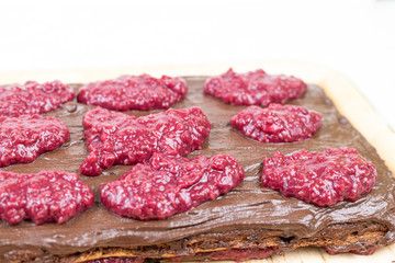 Chocolate cake with Raspberry gelatin cream on the top