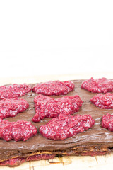 Chocolate cake with Raspberry gelatin with copy space