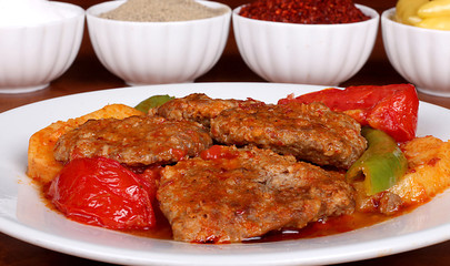 perfect turkish food tray patties on a spicy white plate close up