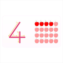 Preschool / kindergarten kids. Illustration learning practice number. Showing numbers with apples.