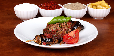 very nice cauliflower eggplant turkish spicy on white plate