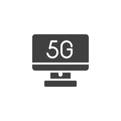 5G computer display vector icon. filled flat sign for mobile concept and web design. 5G internet connection glyph icon. Symbol, logo illustration. Vector graphics