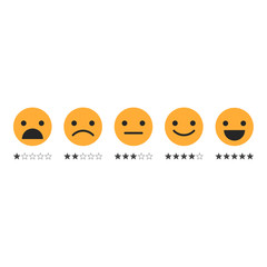 Icons, emoticons for rating or review. Feedback rate of satisfaction. Level