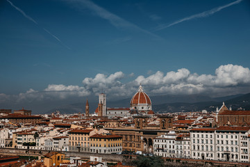 Obraz premium Cathedral of Santa Maria del Fiore. The Cathedral in Florence, the most famous of the architectural structures of the Florentine quattrocento. Daytime landscape in Italy, Florence.
