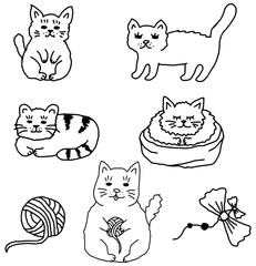 Cute cats drawn by hand. Children's drawing. Drawings for your design