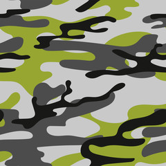 Military camouflage seamless pattern. Khaki texture. Trendy background. Abstract color vector illustration. For design wallpaper, wrapping paper, fabric.