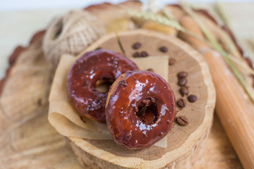 chocolate donut on wooden background