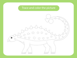 Euoplocephalus dinosaur. Trace and color the picture children s educational game.