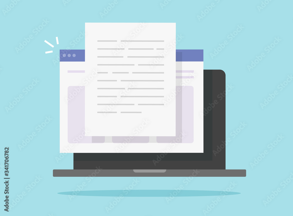 Fototapete writing digital text content online vector on laptop computer icon or creating essay internet web do