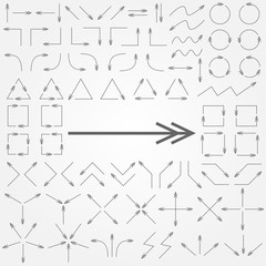 Big set of arrows. Gray isolated. Vector illustration.
