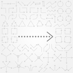 Big set of arrows. Gray isolated. Vector illustration.