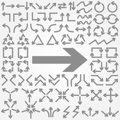 Big set of arrows. Gray isolated. Vector illustration.