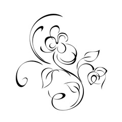 ornament 1103. decorative element with flowers, leaves and curls in black lines on a white background