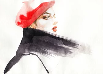 Rolgordijnen beautiful woman. fashion illustration. watercolor painting  © Anna Ismagilova