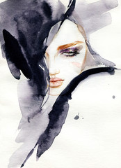 beautiful woman. fashion illustration. watercolor painting 