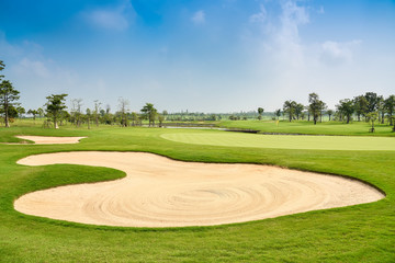 Sand bunker on the beautiful golf course
