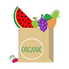 healthy food delivery in paper package. vegan fruit and vegetable