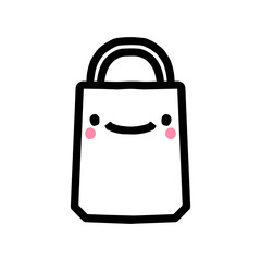 Shopping bag smiling kawaii style hand drawn vector illustration in cartoon comic style