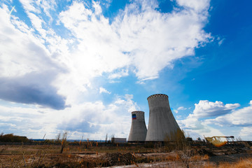 tops of cooling towers of atomic power plant