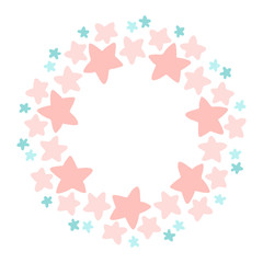 Tender stars wreath frame mandala in cartoon style pastel colors