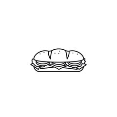 Hoagie or sub with tomato, lettuce, ham, cheese isolated vector line icon - 341711559
