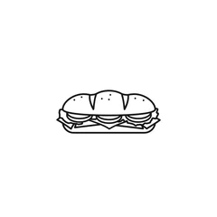 Fotobehang Hoagie or sub with tomato, lettuce, ham, cheese isolated vector line icon © eyewave