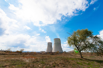 Modern power plants under the blue sky