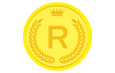 月桂冠と王冠のアルファベットコイン R